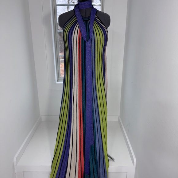 Genuine Vintage Missoni Metallic Lurex Long Halter Neck pleated gown - Picture 4 of 6